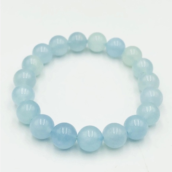 Aquamarine Stone Beads Stretchable Bracelet 10 mm Beads - Picture 3 of 17